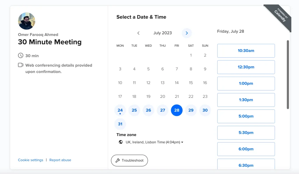 calendar link as cold email call to action