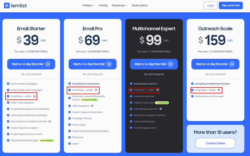 example of a lemlist pricing that provides email verifier