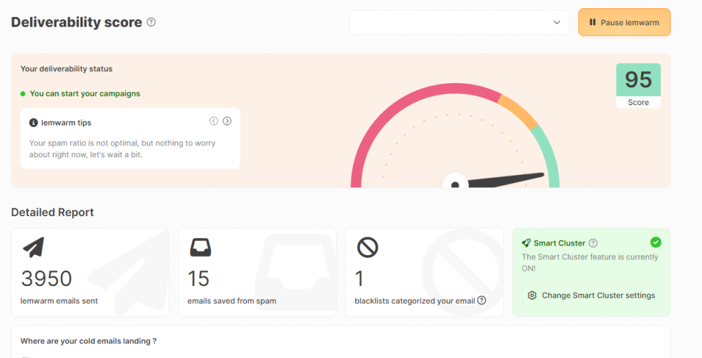 keep checking deliveribility score to see how many cold emails to send per day