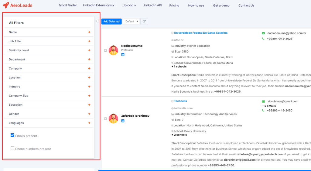 searching prospects for saas cold email using aeroleads