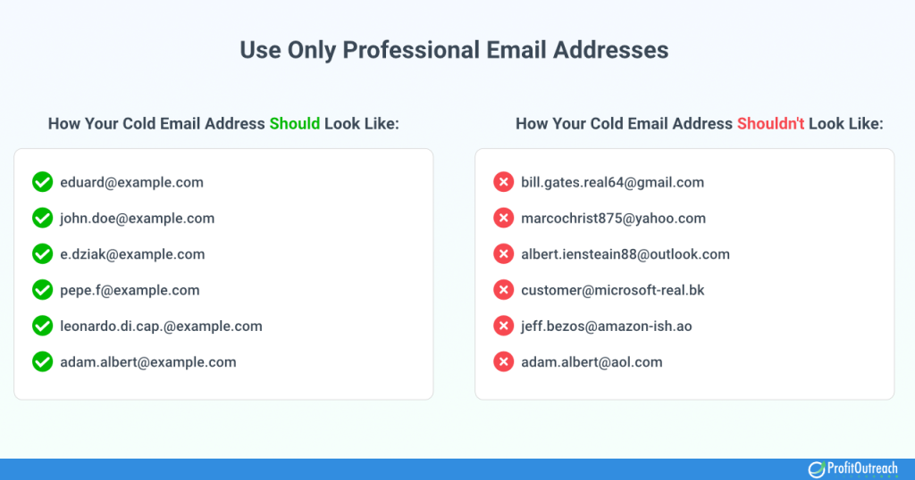 use professional email addresses to improve cold email open rate